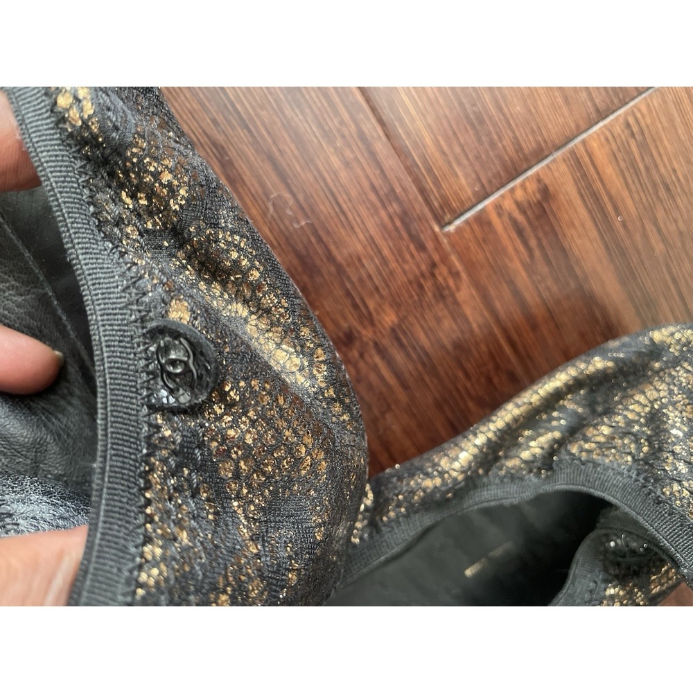 Chanel Black Lace and Gold Metallic Ballet Flats Size 39.5 - Picture 6 of 8